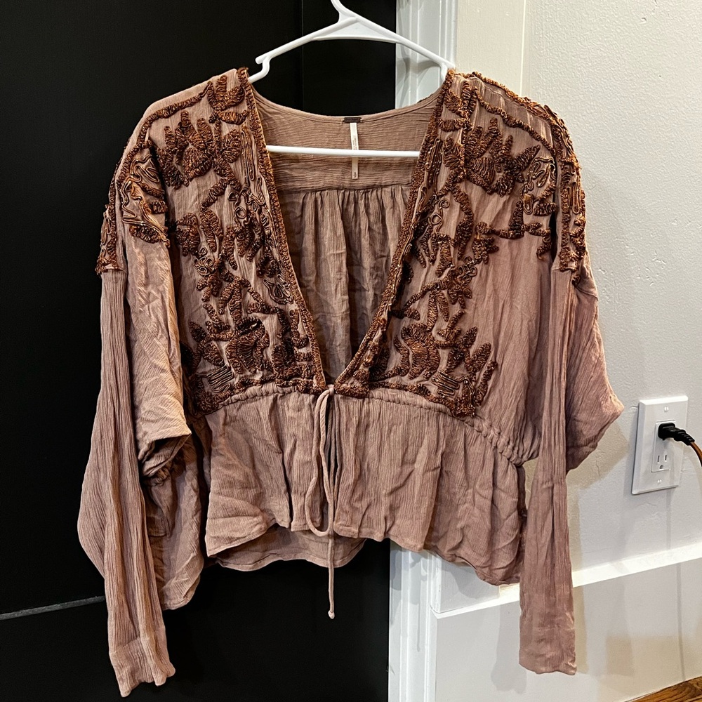 Free People Embroidered Brown Women's Top